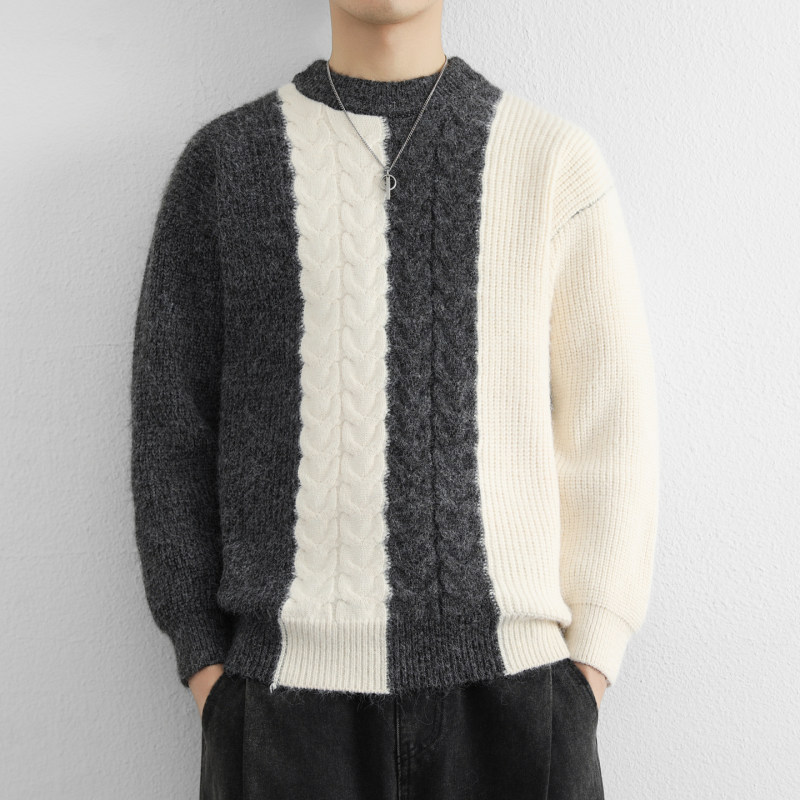 【好货优选】2025秋冬季个性撞色舒适毛衣男士潮流宽松针织衫Y1723