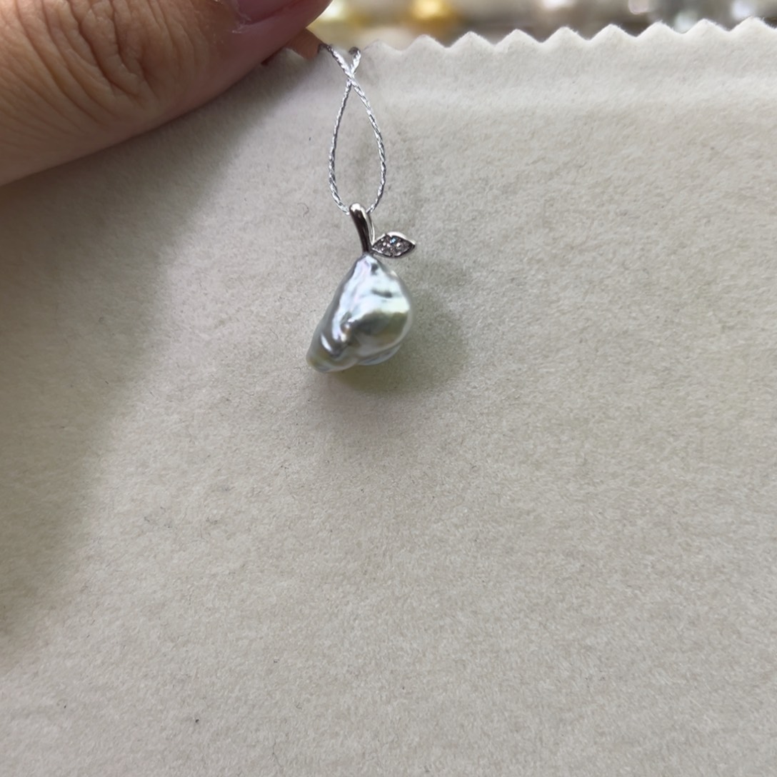 银S925镶嵌吊坠(不含链)海水珍珠海水金珠keshi叶子款