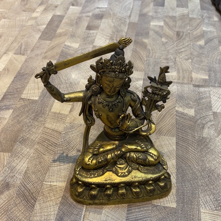 铜鎏金文殊茶道具摆件摆件