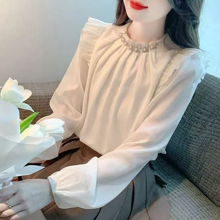 立领衬衫女新款长袖减龄漂亮上衣洋气别致小衫