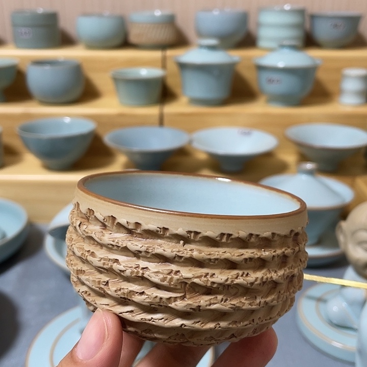 杯子陶瓷微瑕天青重工杯