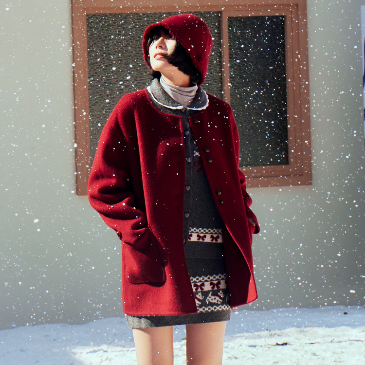 西町村屋复古风套装女装2025冬季新款费尔岛花纹上下套XAAD10324