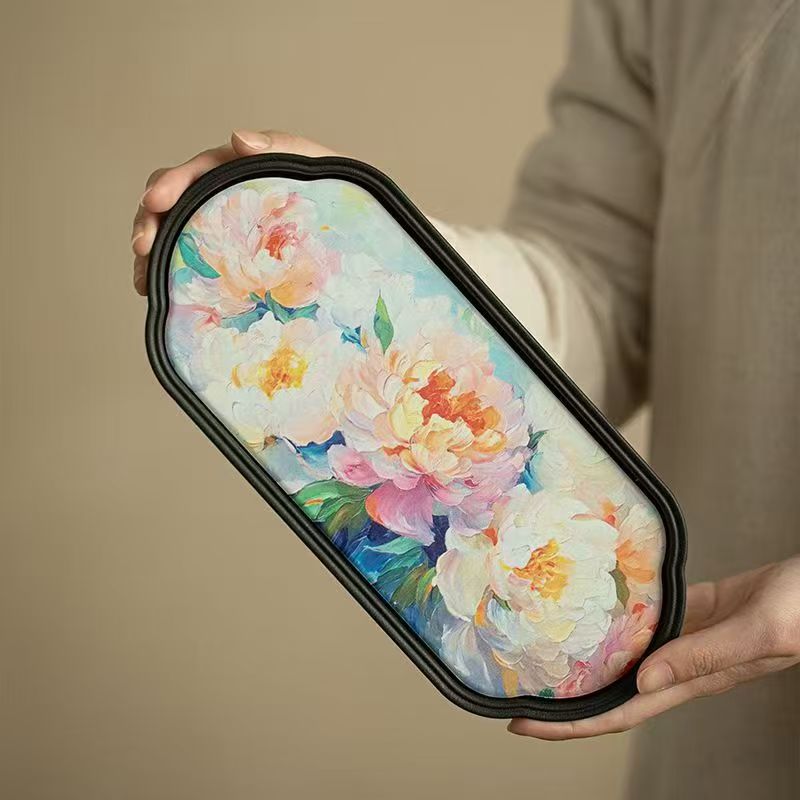 繁华牡丹干泡台茶盘 吸水茶托 中式 速干 家用茶托盘