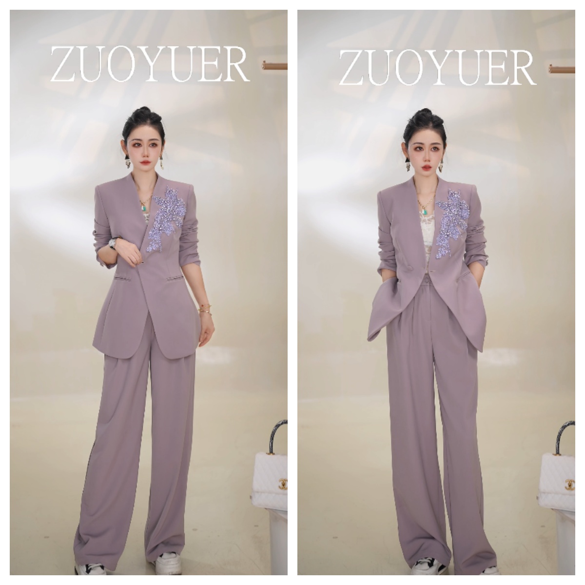 原宿风秋季静奢风优雅气质套装时尚套装通勤设计师（小月）25901