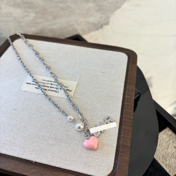 铜合金项链 字母粉爱心项链XL2554