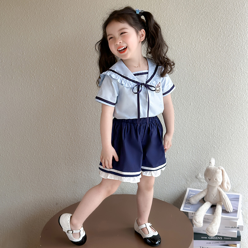 女童夏季套装2025新款洋气女宝宝学院风两件套儿童夏装小女孩衣服