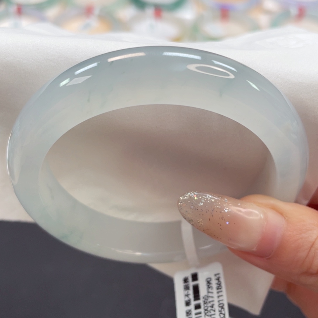 未镶嵌手镯翡翠57水润冰胶海盐蓝25号