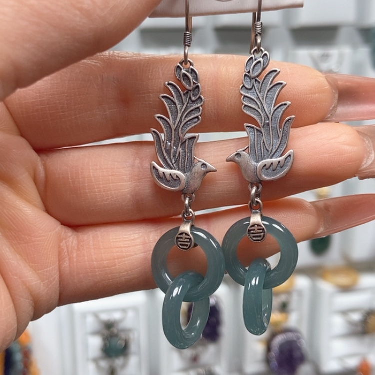 【闪购商品】翡翠耳饰银S925镶嵌耳饰