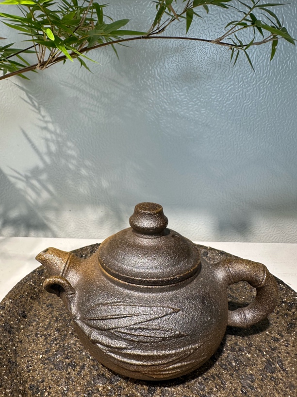非遗荥窑荥经黑砂荥窑全手馒头窑碳烧竹君子泡茶壶竹节的200毫升