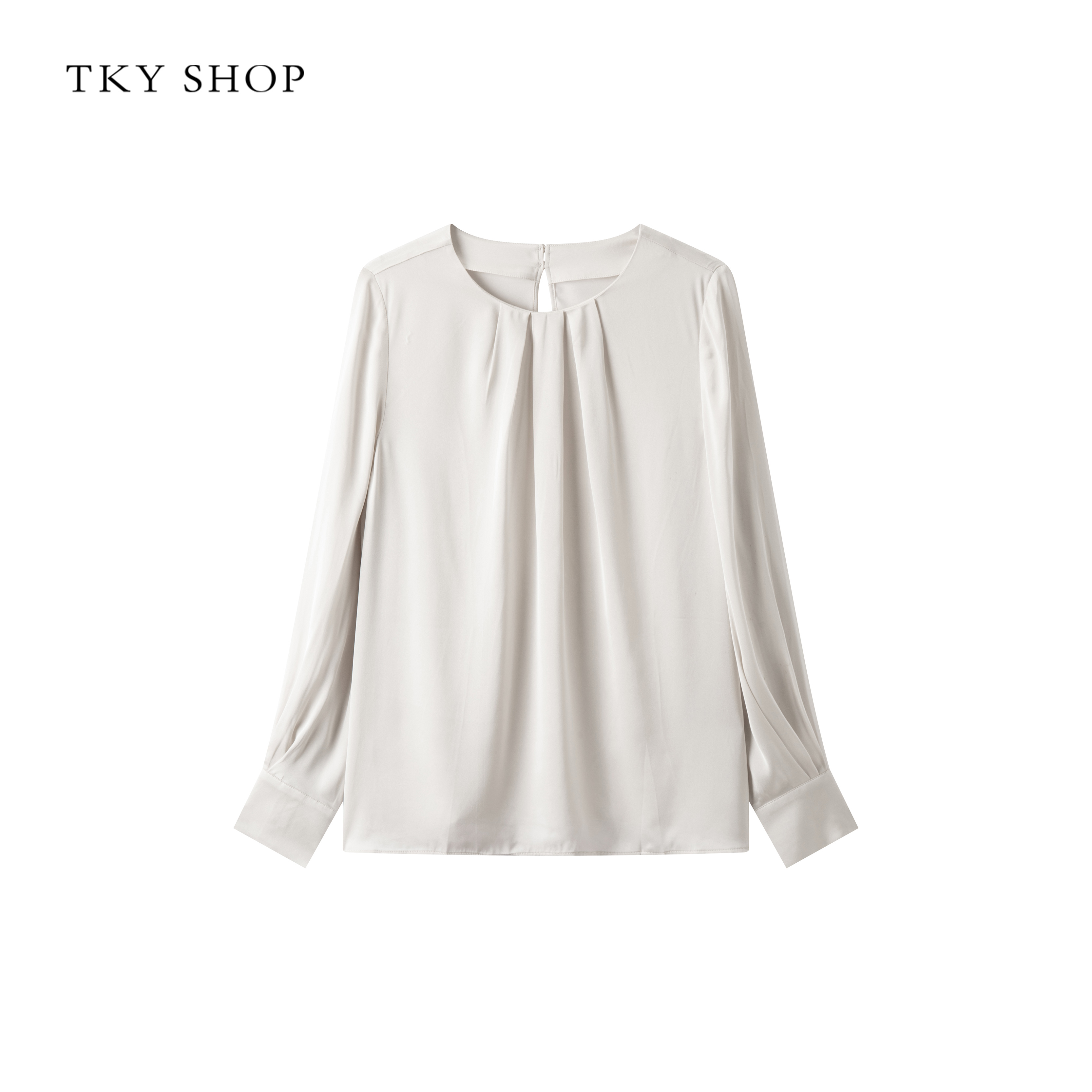 TKYSHOP圆领打褶桑蚕丝衬衫夏季气质通勤桑蚕丝上衣 10H1JA00B065