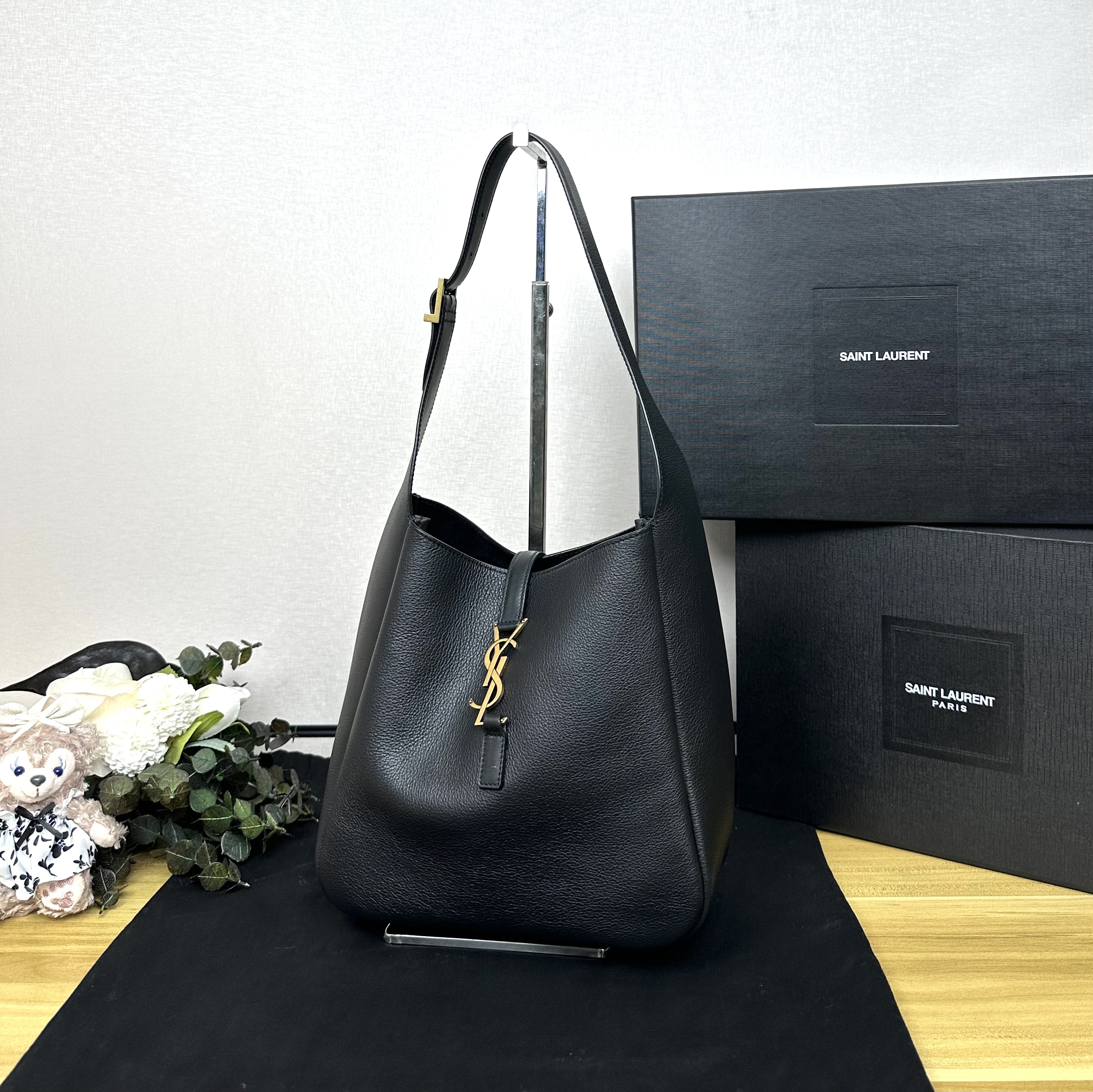 未使用 YSL/圣罗兰 壹所奢品 YSL hobo水桶 小号 黑金 *