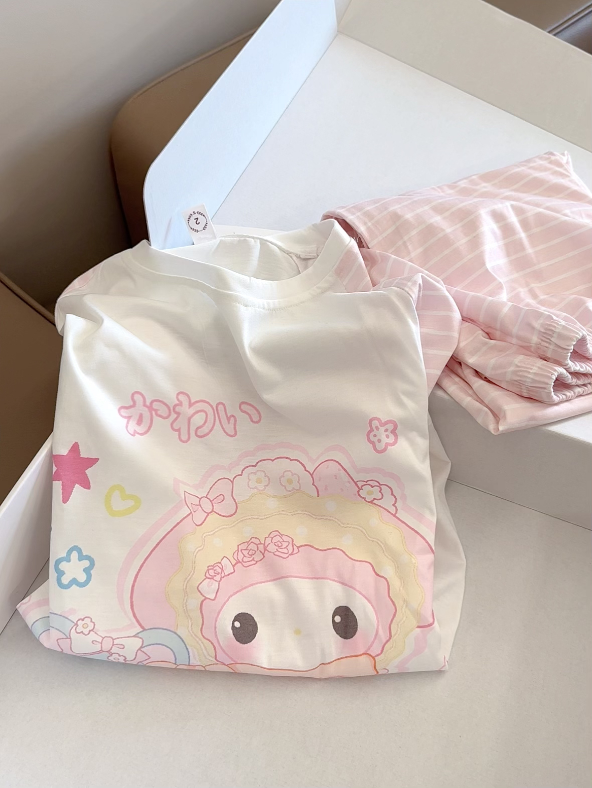 条纹美乐蒂睡衣女春秋季新款薄棉甜美学生可爱圆领长袖长裤家居服