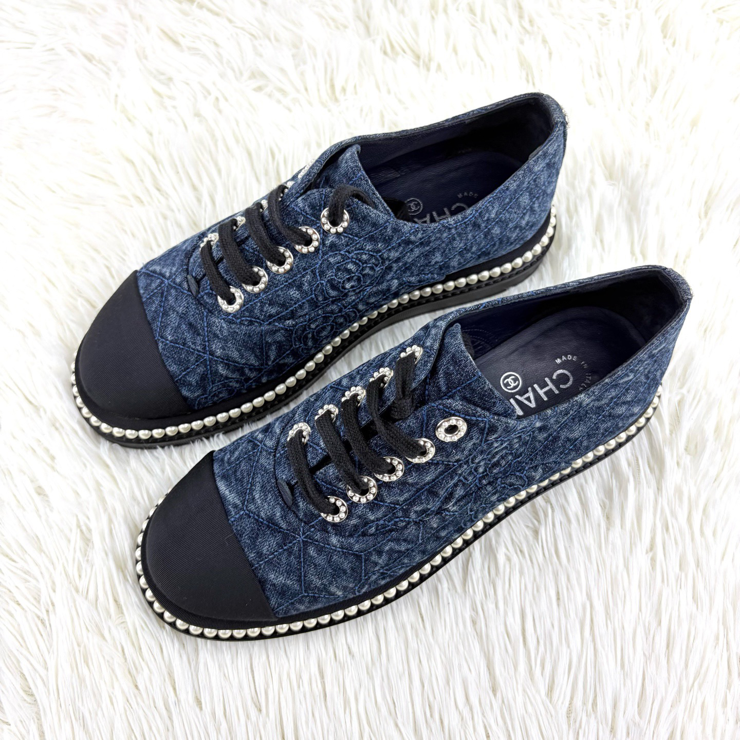 99新 Chanel/香奈儿 Chanel/香奈儿牛仔布珍珠厚底板鞋38码