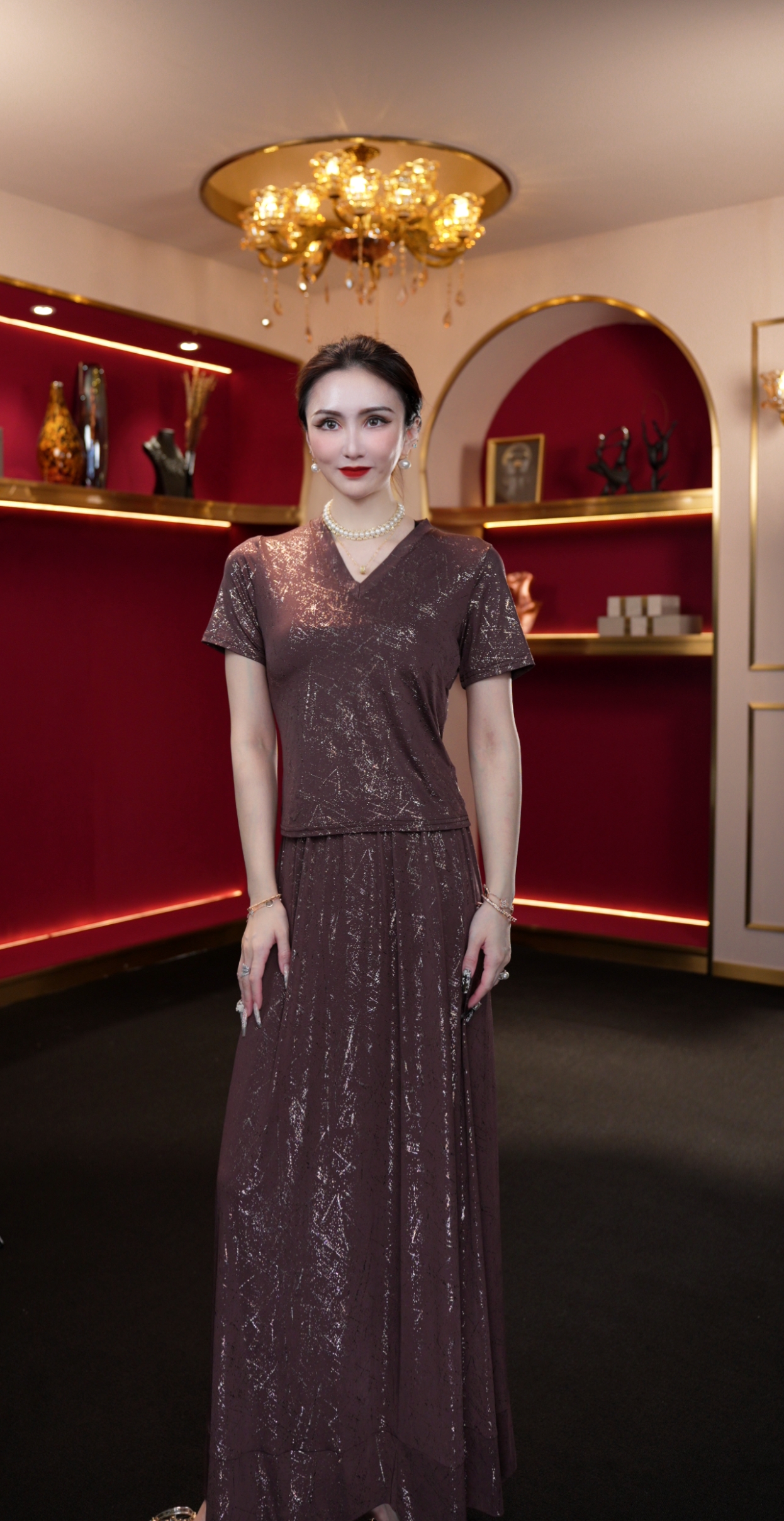 YINGHOU【花花】轻奢夏季气质短袖复古时尚显瘦设计师套装32177