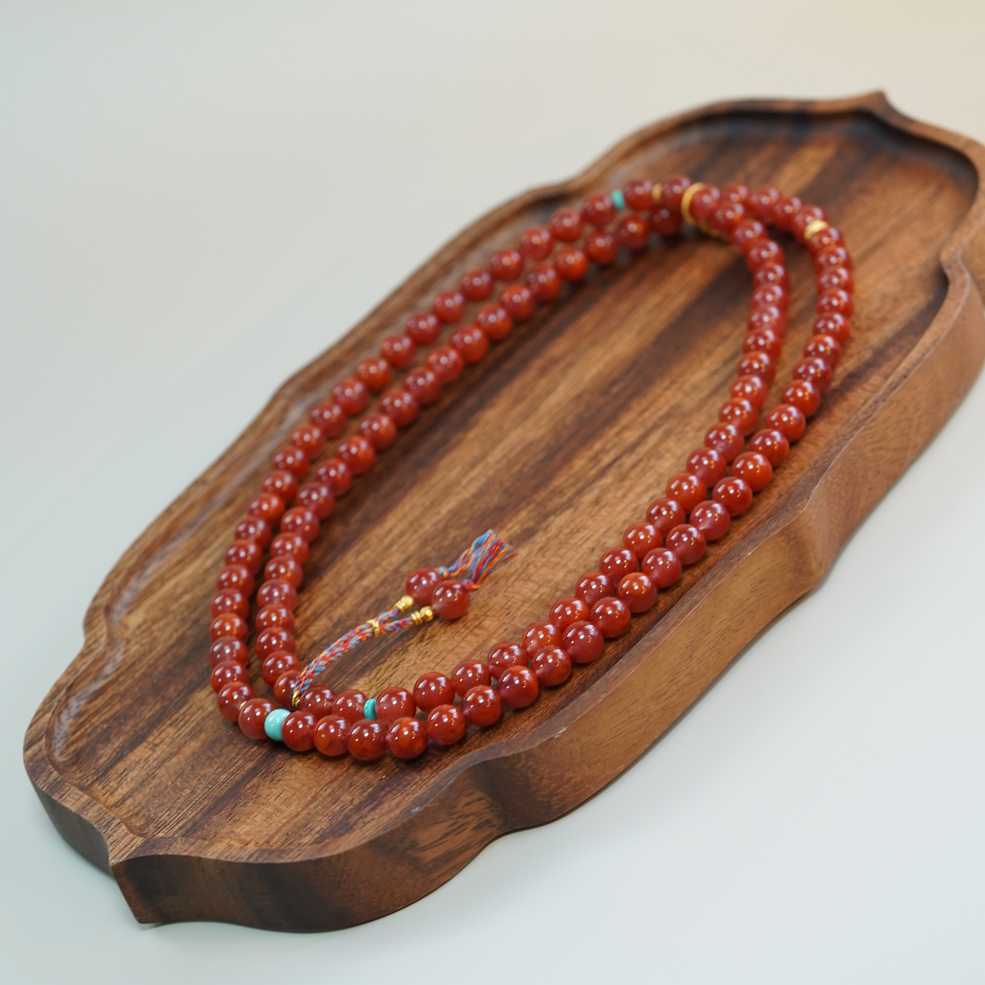 【南玥珠宝】原矿18K金镶玫瑰色南红多圈手串7.5mm无胶无裂N3-2