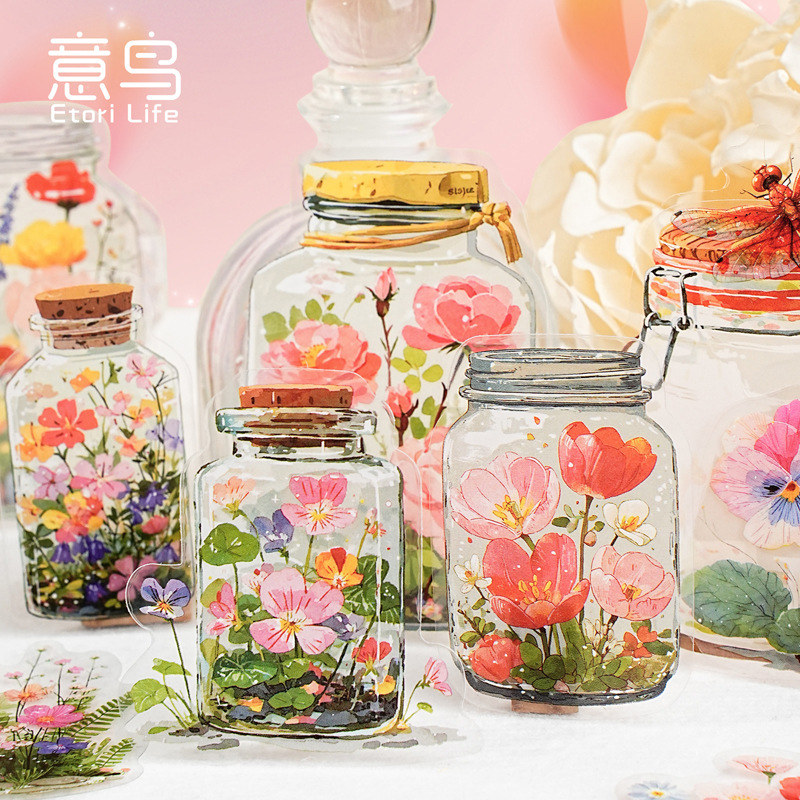 意鸟etori贴纸包 瓶中世界系列瓶子主题PET手帐装饰素材贴15张6款