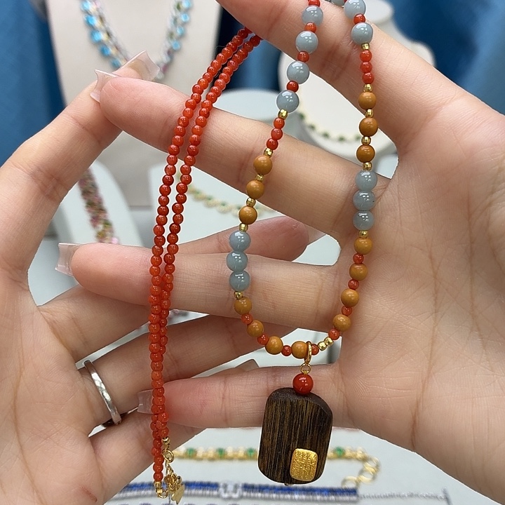 南红玛瑙银S925镶嵌项链