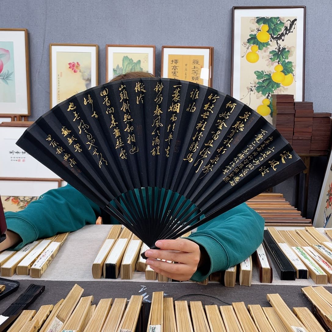 国画95寸黑檀-纯手绘-文玩扇骨（默认粘好）定风波