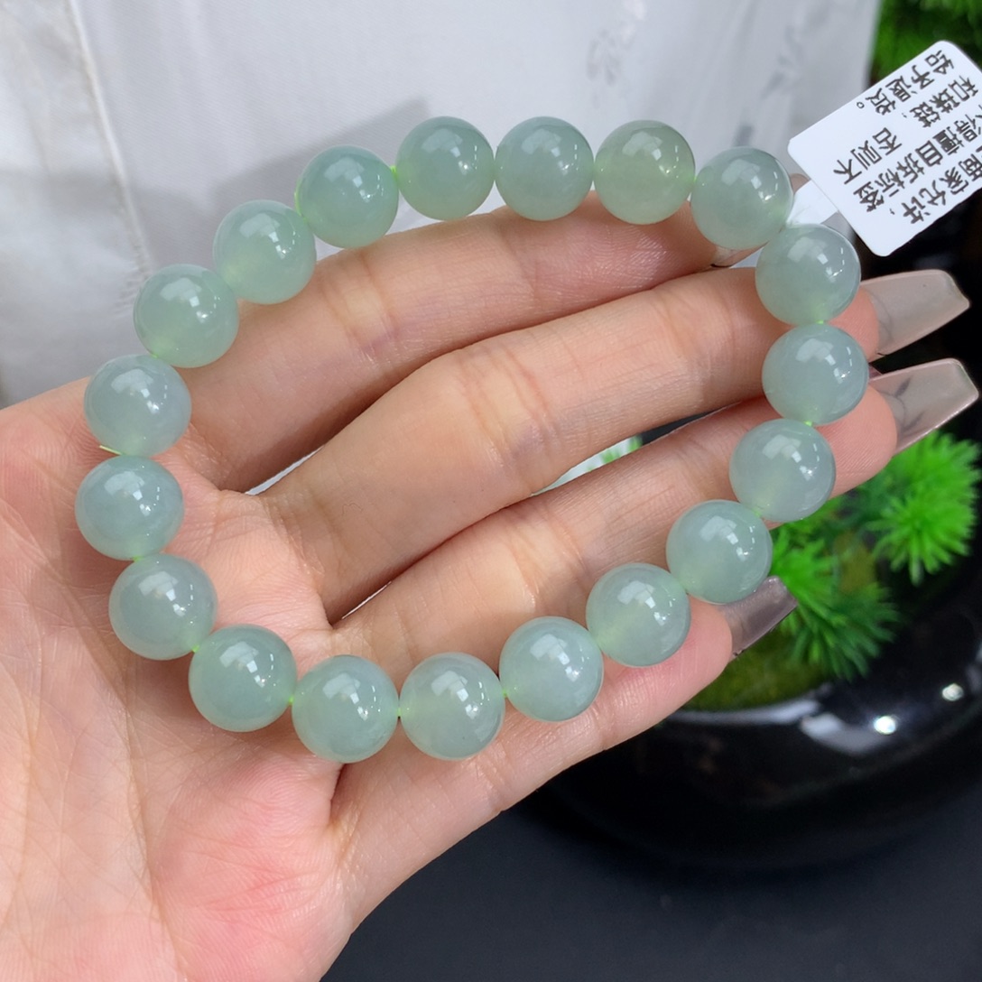 翡翠手链未镶嵌卡10冰胶晴绿手串