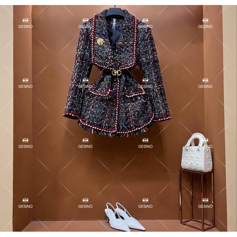 【丽】秋冬气质小香风时尚设计师中长款外套 QD-2025578