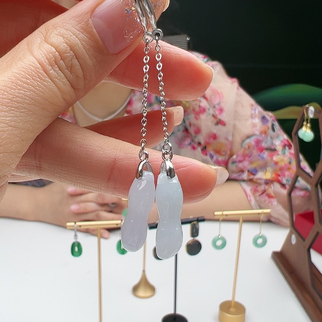 翡翠耳饰银S925镶嵌天然翡翠耳饰银s925镶嵌