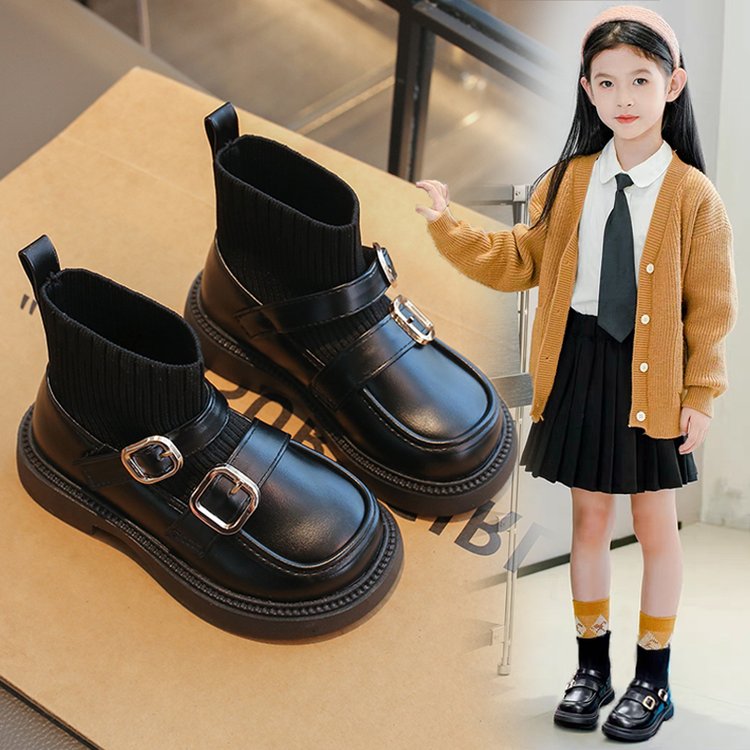 2025秋新款小女孩英伦风短靴宝宝软底皮靴单靴女童靴子洋气袜子靴