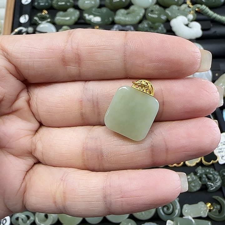 和田玉银S925镶嵌吊坠(不含链)