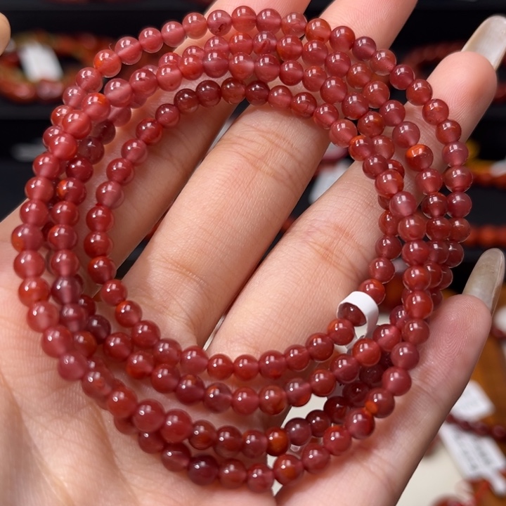 南红玛瑙未镶嵌手链满玫红小米珠多圈4mm