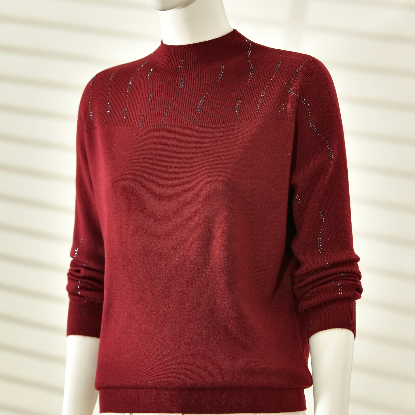 2025秋冬半高领羊毛衫女车厘子红长袖洋气保暖针织毛衣内搭打底衫