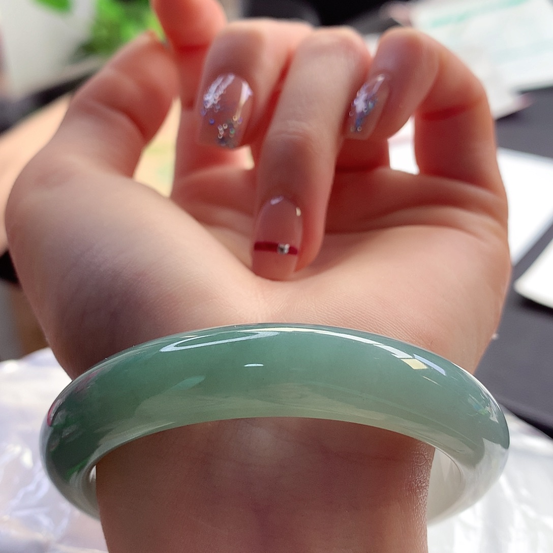 翡翠手镯未镶嵌天然翡翠57-58半山水经典名镯