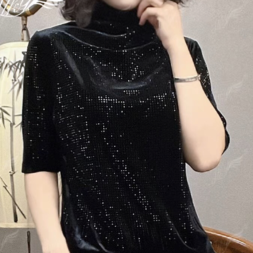 7qPNM闪闪半高领打底衫带钻