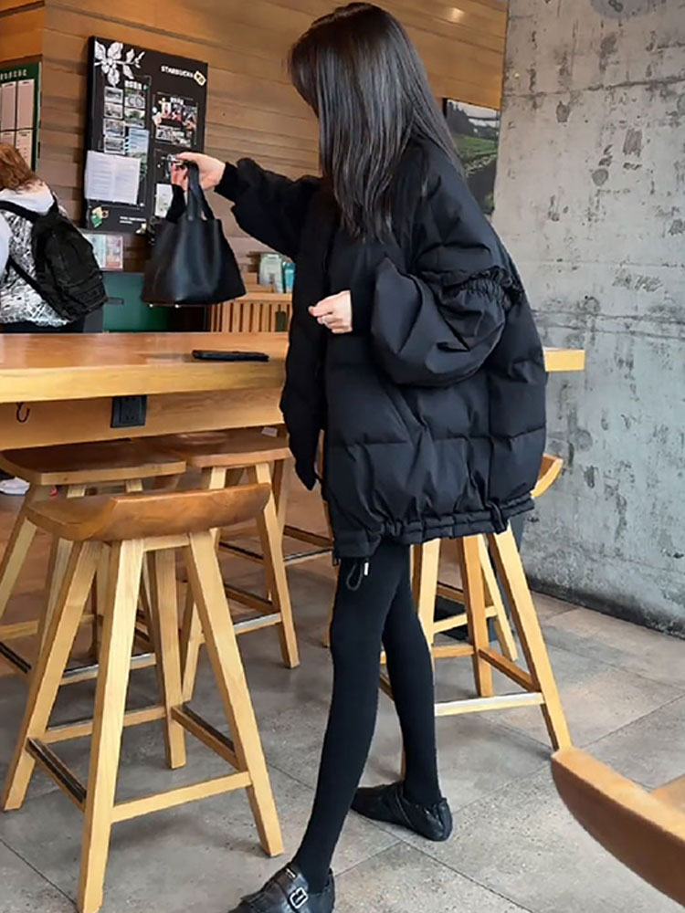 韩版时尚宽松泡泡袖羽绒服女冬季2025新款设计木耳边白鸭绒外套