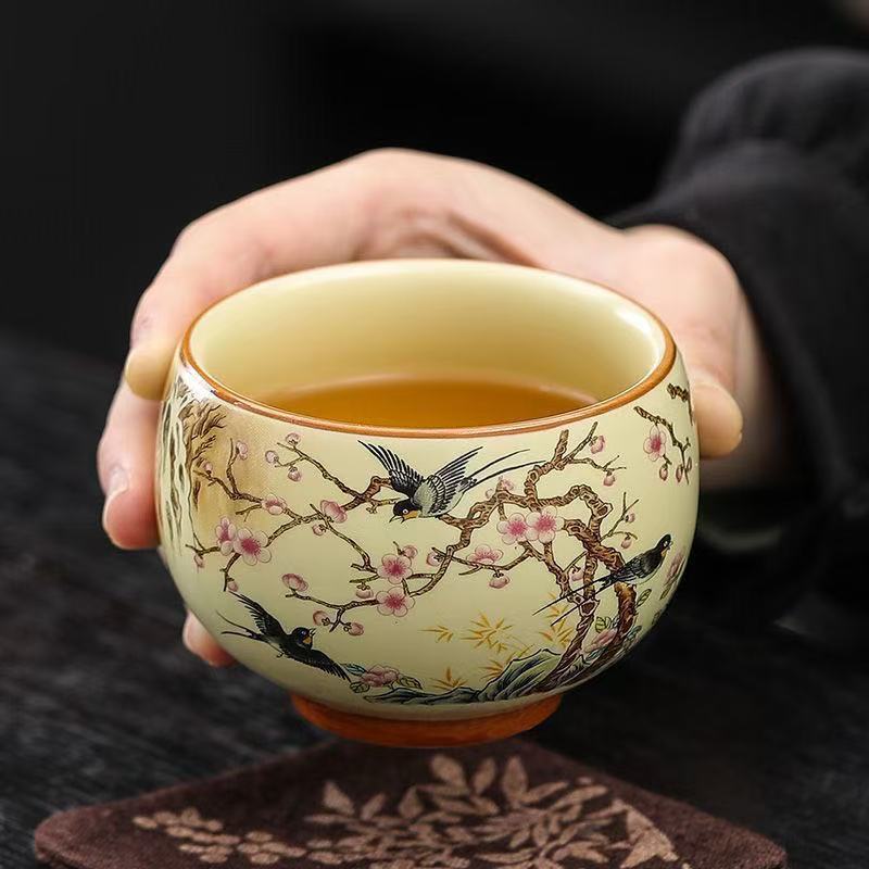(新品福利)汝窑喜上眉俏茶杯品茗杯家用高档个人单杯
