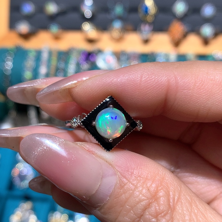 欧泊福利戒指银S925镶嵌