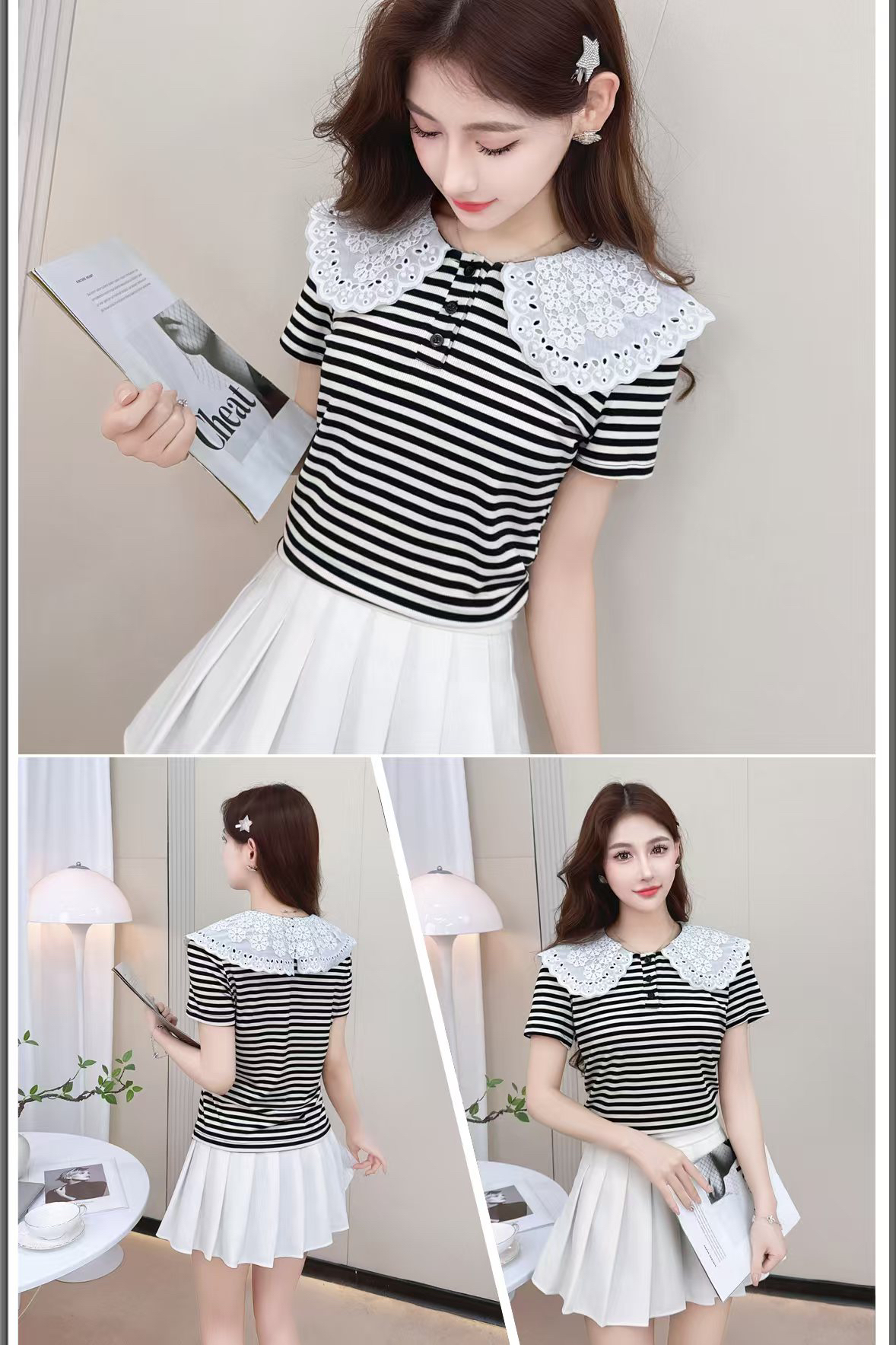 新款娃娃领设计时尚简约百搭上衣9166