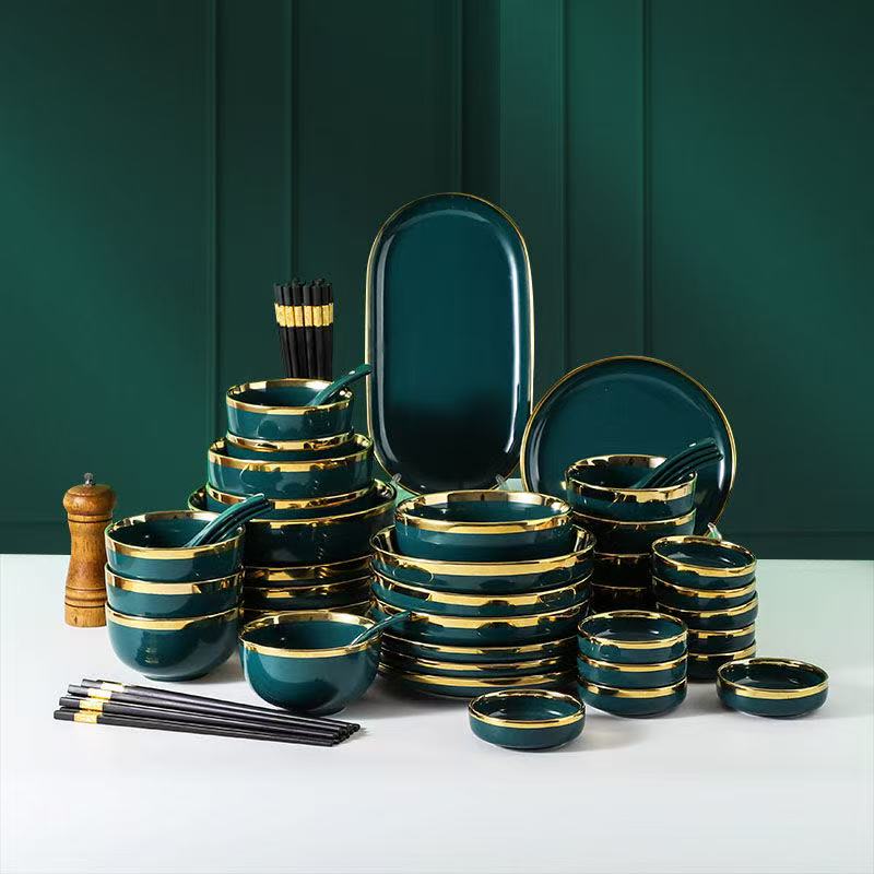 金边色釉纯色餐具套装