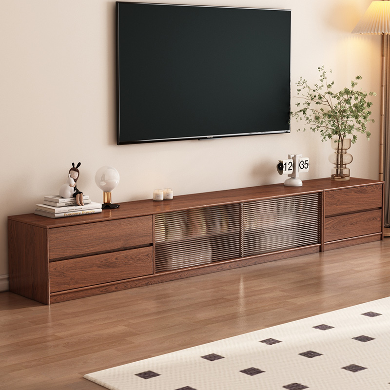 原木色实木电视柜落地靠墙电视机柜茶几组合简约原木色电视边柜