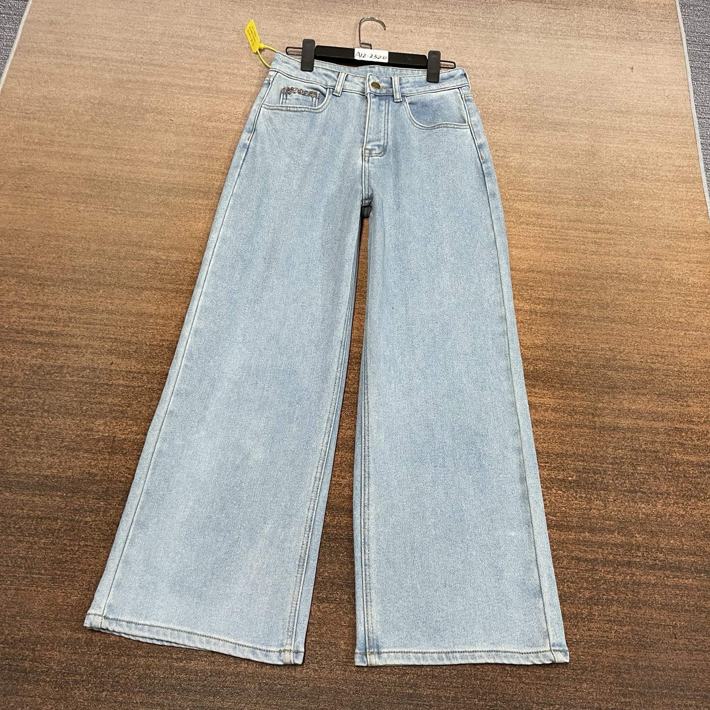 #A12-2320 加绒-植绒 蓝色美式超正直筒女裤 无弹