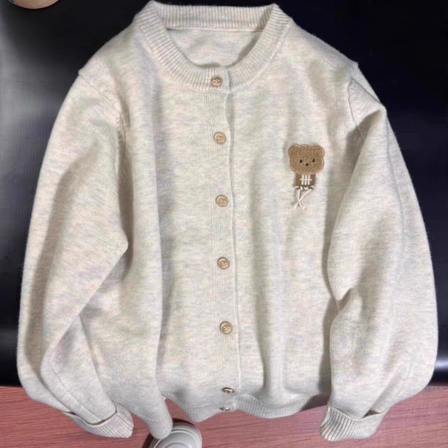 【全品】韩版针织衫春秋季百搭软糯可爱小熊宽松圆领外穿毛衣女外套