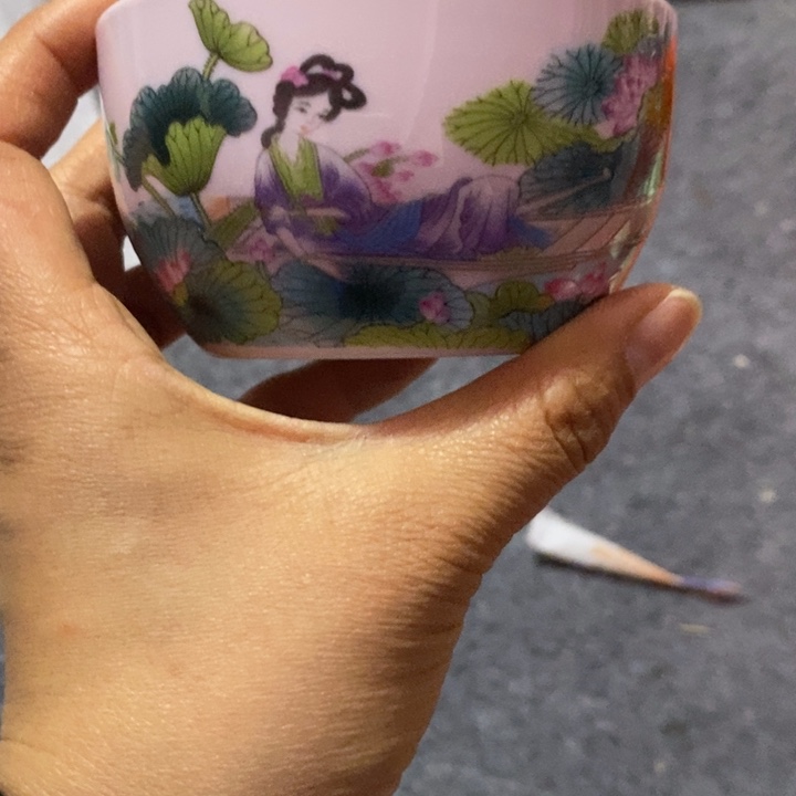 摆件陶红稀土荷花美女大缸杯