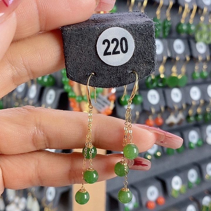 和田玉耳饰18K金镶嵌