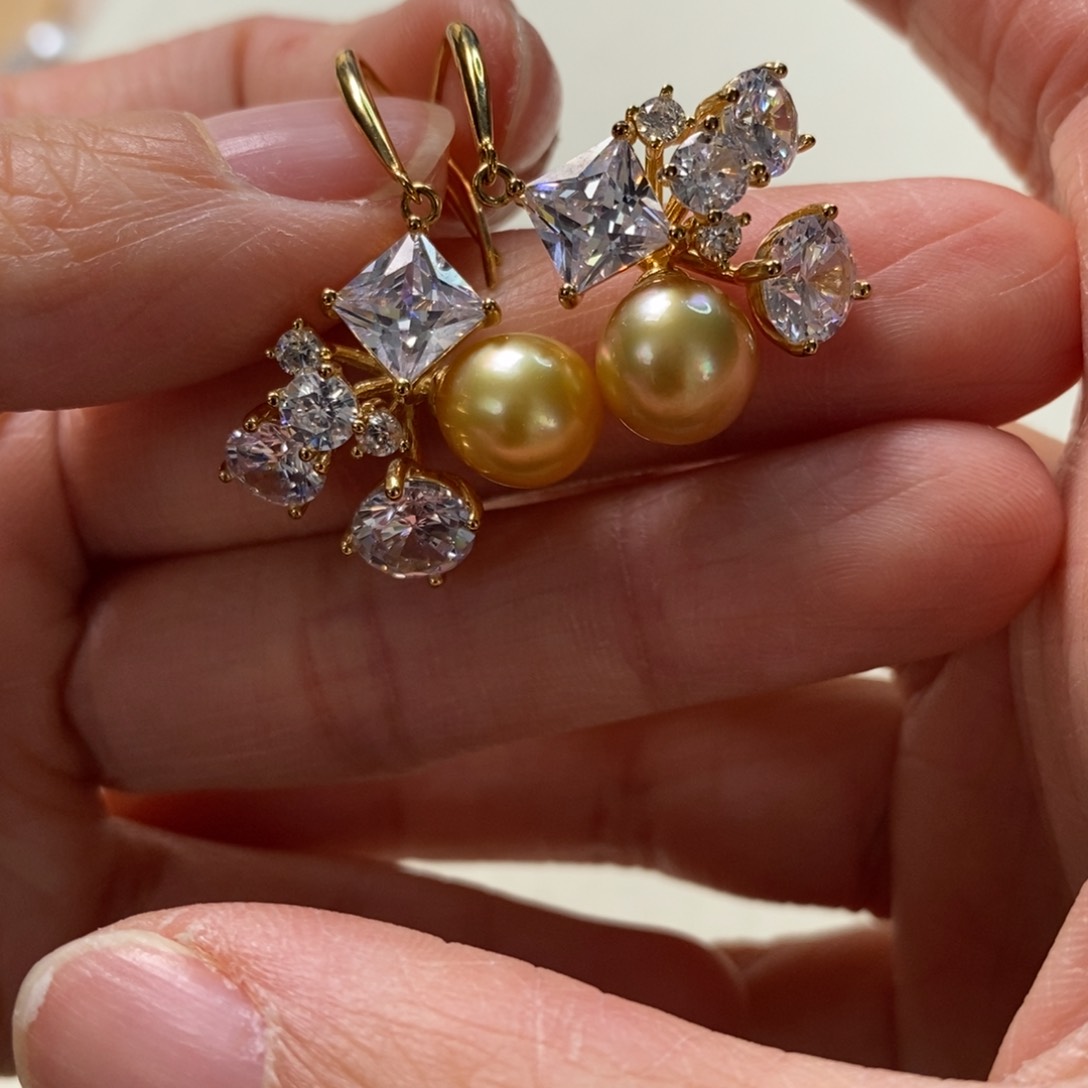 海水珍珠耳饰银S925镶嵌