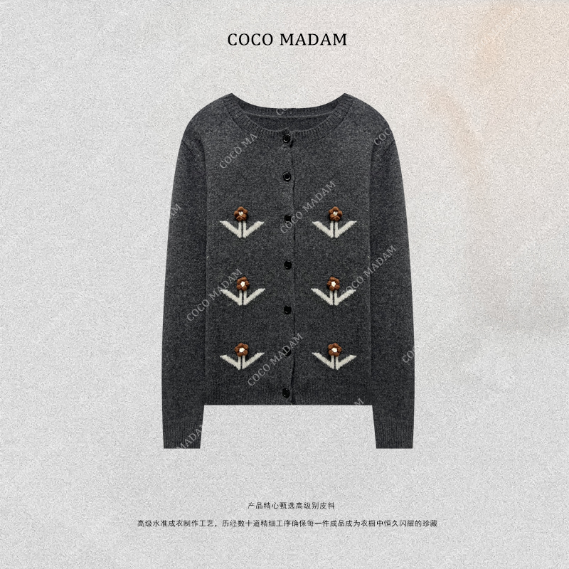 NIUNIU ·T-1946 保暖法式女圆领针织毛针织衫长袖毛衣休闲开衫