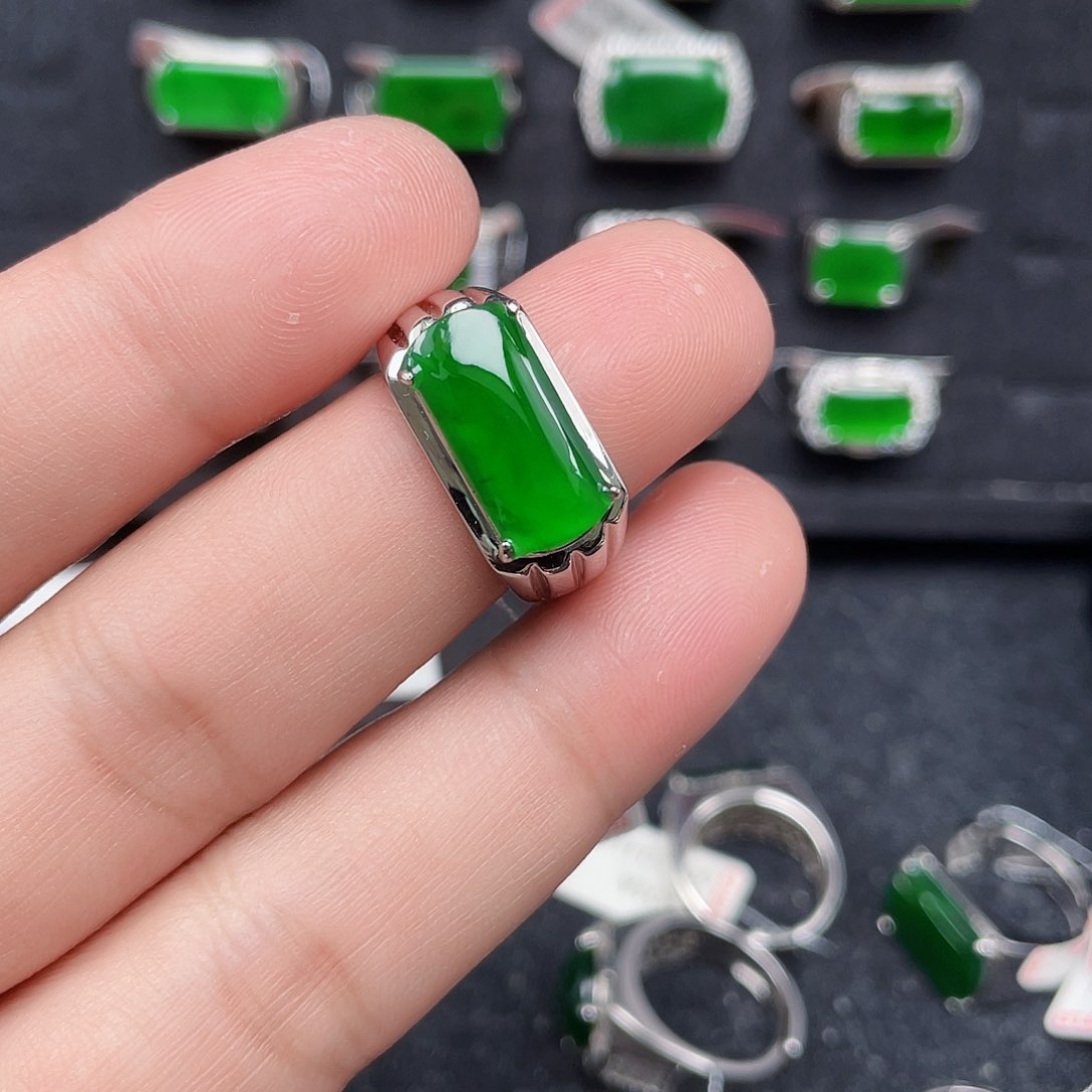 翡翠戒指银S925镶嵌编号3038