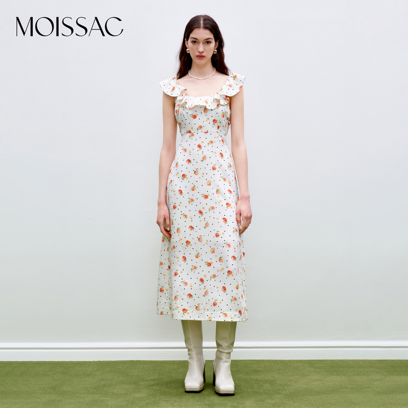 【小北专属】MOISSAC秋季新款清爽花边领水果印花长款连衣裙