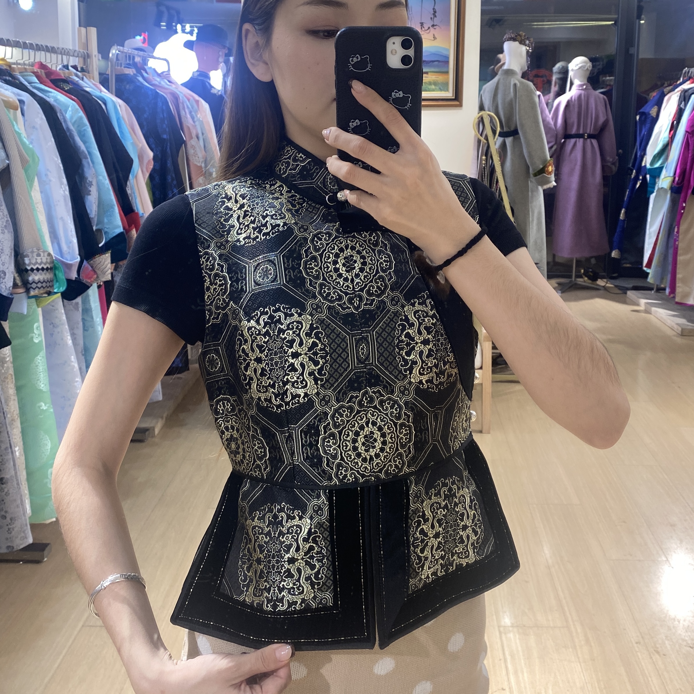 黑色立领盘扣蒙古元素民族风无袖马甲女款外搭211225