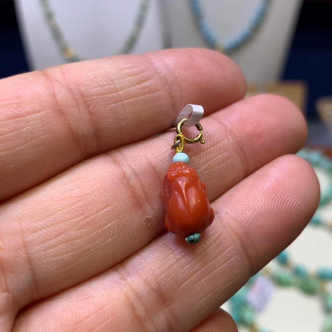 南红玛瑙银S925镀金镶嵌挂件