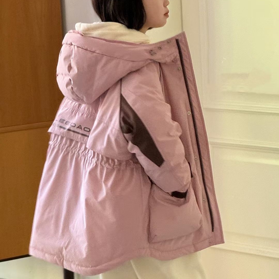 复古港风女中长款薄款拉链毛领儿童876羽绒服连帽保暖外套冬季