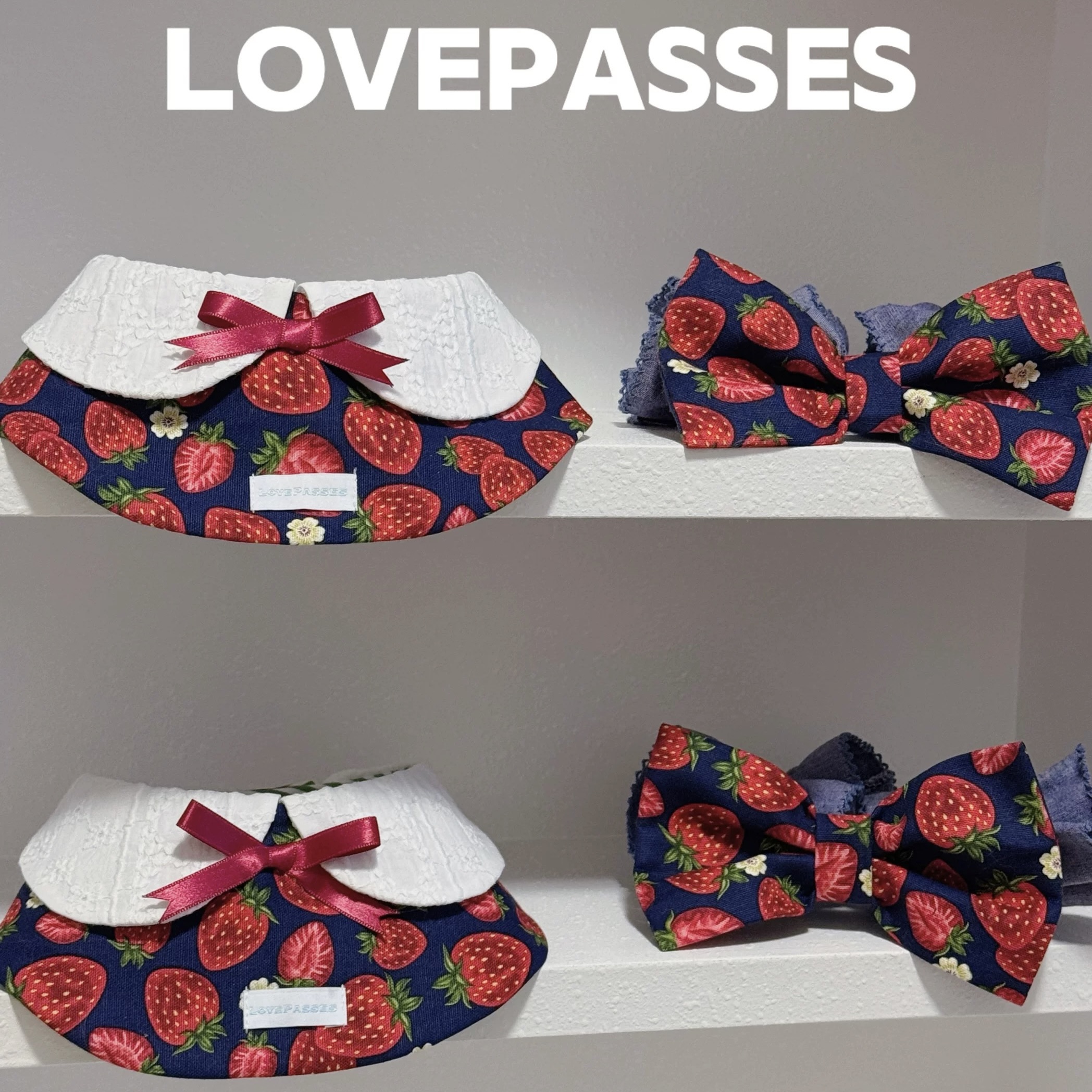 「糖渍草莓」草莓围兜 美卡可卡布查理王蝴蝶结耳花 宠物围兜