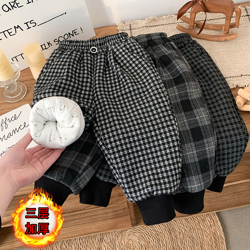 【永超三层加厚棉裤】一条过冬男女童百搭棉裤儿童秋冬款加厚格子裤